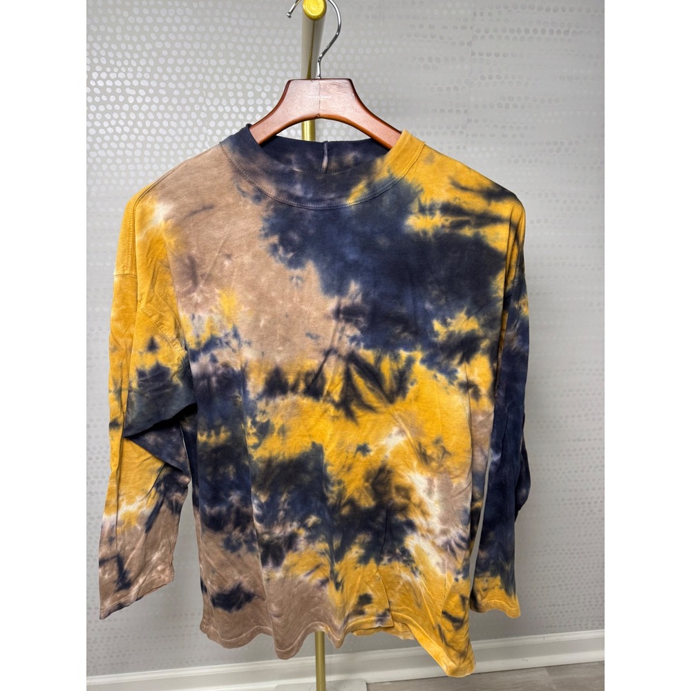 We The Free Free People XS Tie Dye Long Sleeve Top Mustard Black Brown Oversized